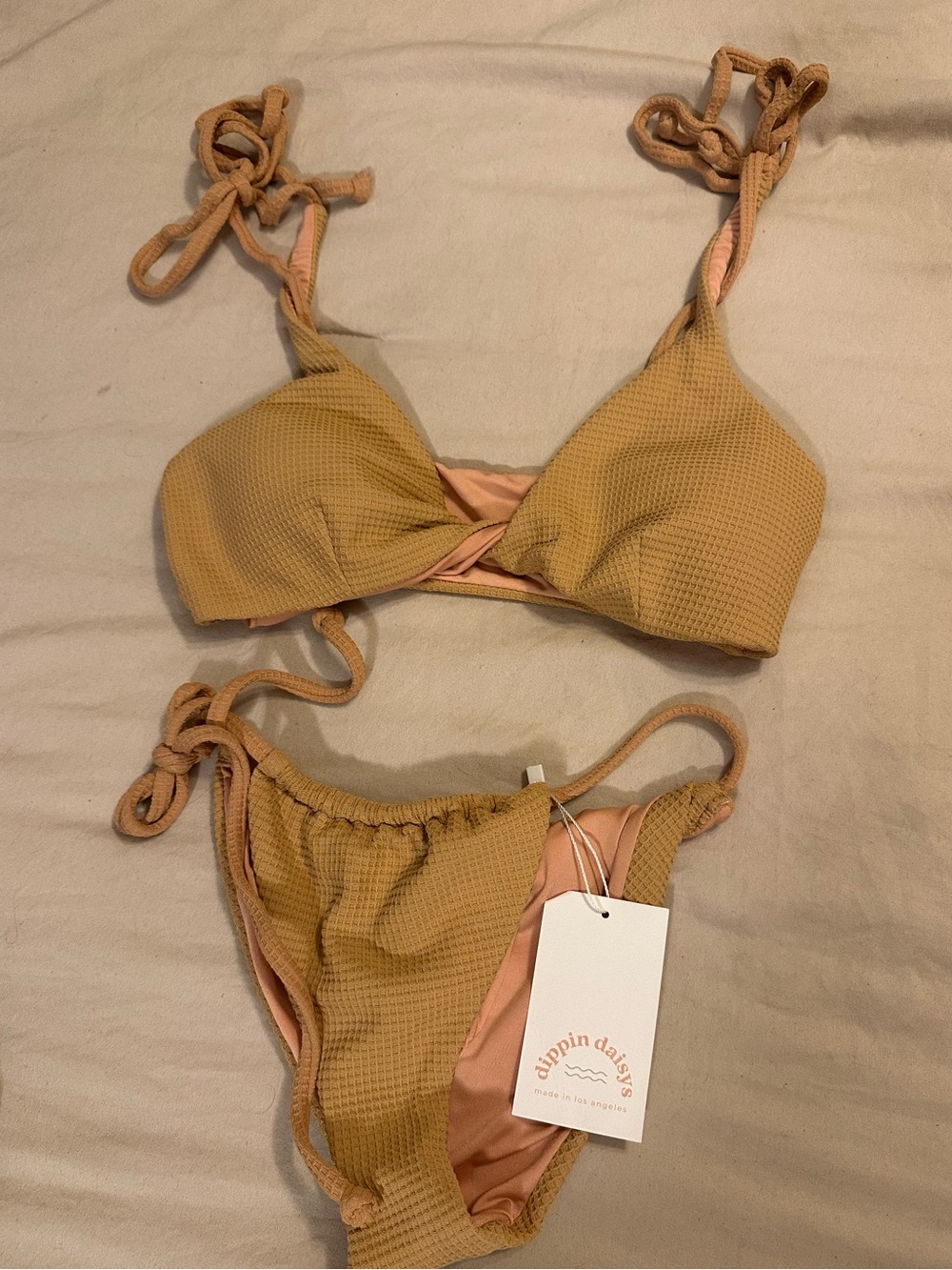 Dippin' Daisy's Tan Textured Tie-Shoulder Bikini Set Women’s S